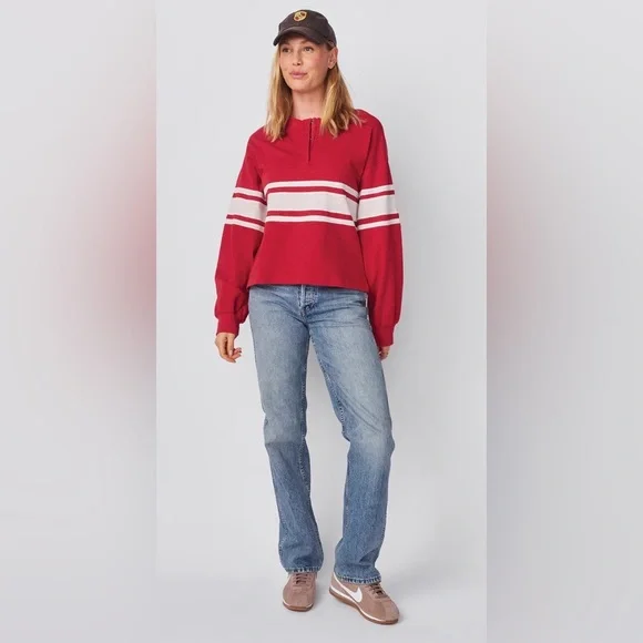 Women’s Heavy Rugby Jersey Henley NWOT vintage red - Picture 5 of 5